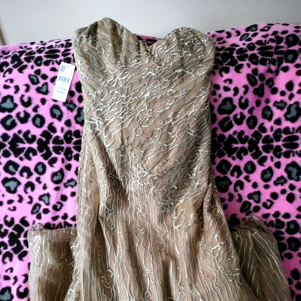 Rene Ruiz collection strapless evening gown. Tan. Size 6